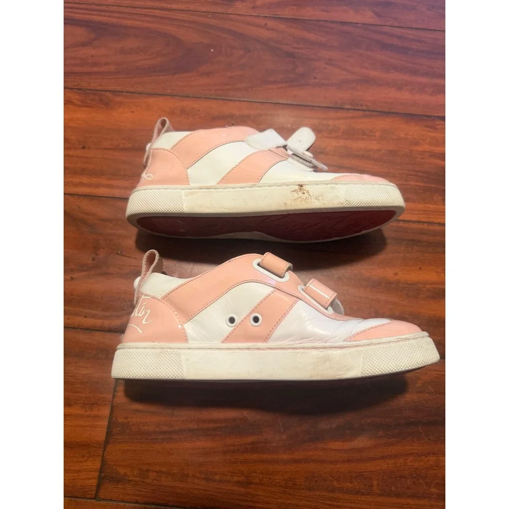 Christian Louboutin Kids Pink White Patent Leather Floral Sneakers 33